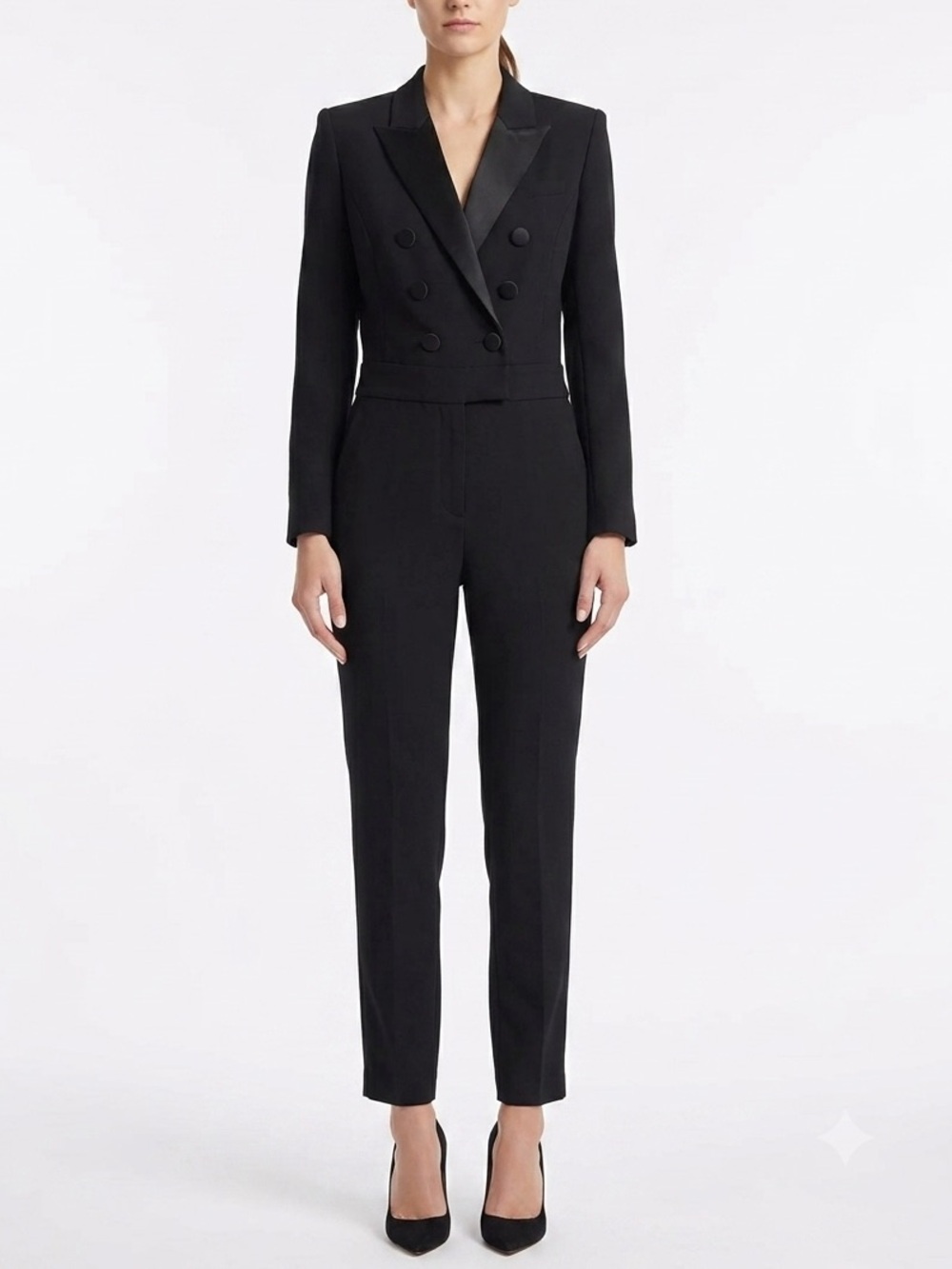 Veronica Beard Double Breasted Tuxedo Blazer Jumpsuit Black